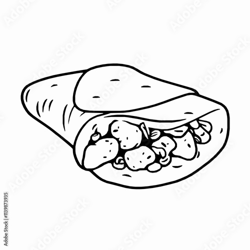 Spicy Chicken Paratha Roll – Black Outline Vector Illustration