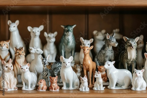 Ceramic animal figurines displayed on shelf.