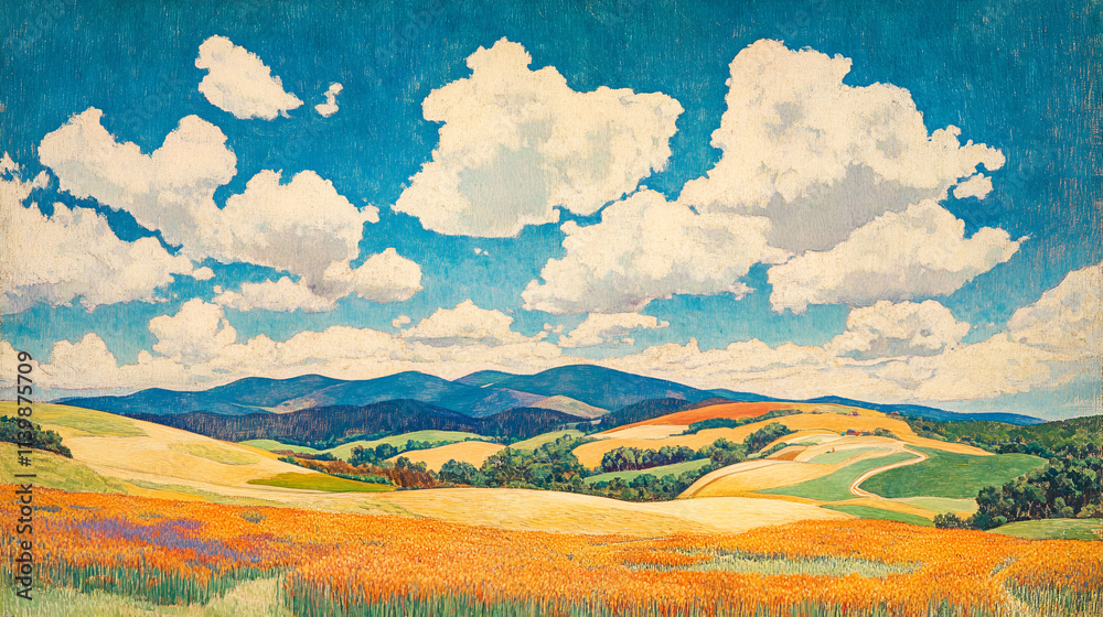 Fototapeta premium Rolling Hills Landscape Under a Summer Sky