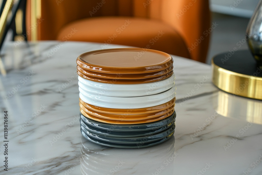 Stacked coasters, various colors, marble surface. Stacked coasters, various colors, marble surface.
