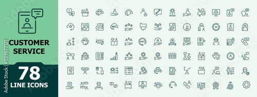 Customer Service icon. Contains such icons as info, contact, excellent, chat, call, business and more. Set of line pictogram. Minimalist vector icons editable stroke.