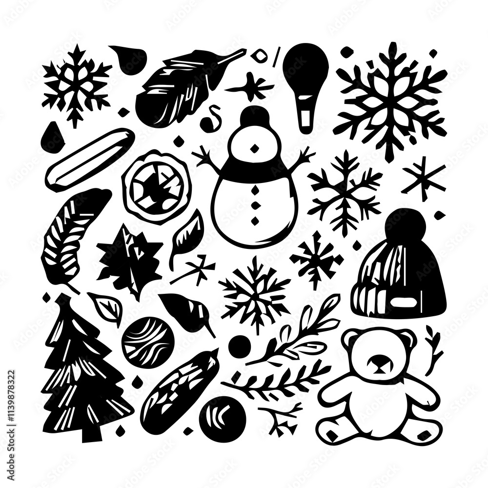 Obraz premium Winter Icon Hand drawn illustration black and white