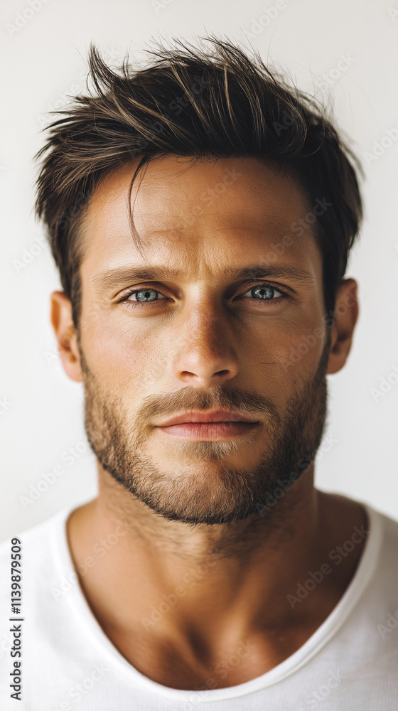Close-up portrait of handsome dark-haired man with blue eyes Close-up portrait of handsome dark-haired man with blue eyes