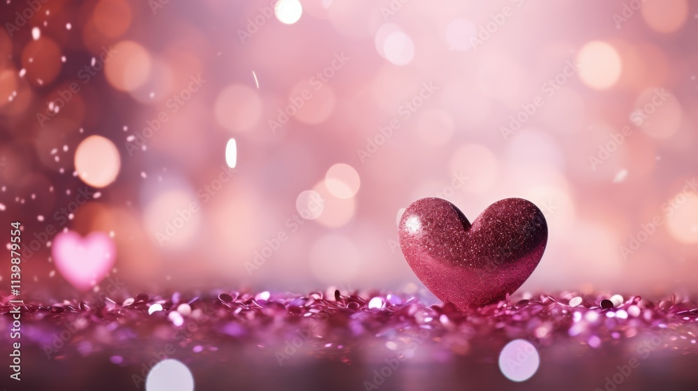 photograph of Heart-shaped particles and sprinkles to celebrate the holidays pink glitter bokeh photograph of Heart-shaped particles and sprinkles to celebrate the holidays pink glitter bokeh