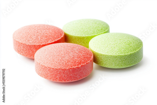 Colorful pills on a white surface