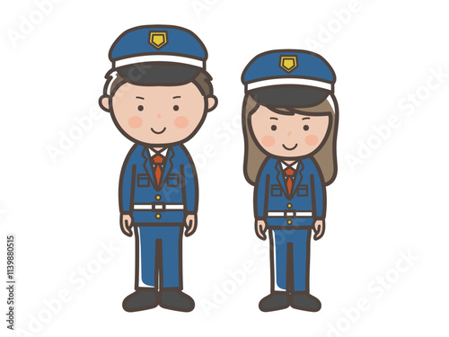 笑顔で正面を向く男女警備員の全身イラスト