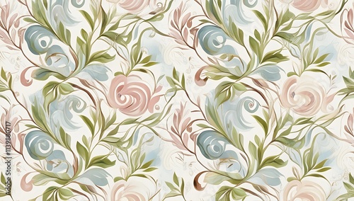 Wallpaper Mural Abstract Floral Pattern Whimsical Pastel Greens and Pinks Torontodigital.ca
