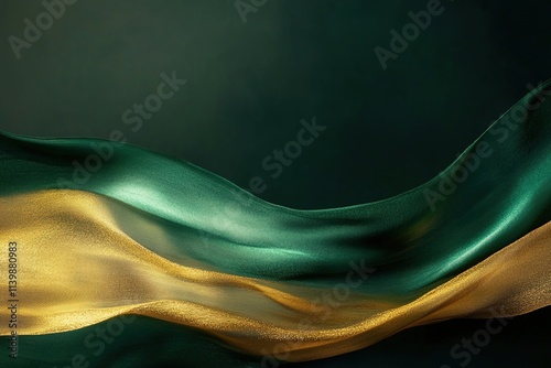 Elegant green and gold fabric waves on dark background