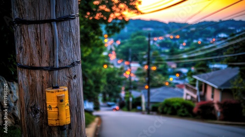 Wallpaper Mural Vibrant Sunset Over Quiet Street with Utility Pole and Yellow Box Torontodigital.ca