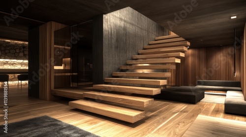 Modern Minimalist Home Interior Wooden Staircase Design