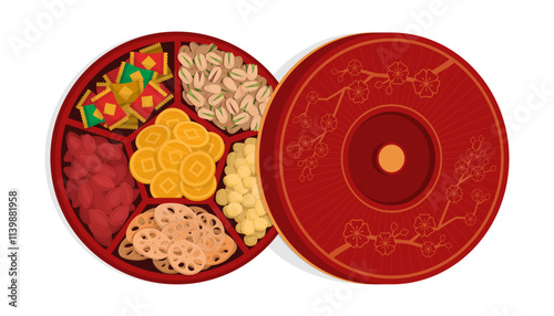 Open Chinese candy box filled with treats