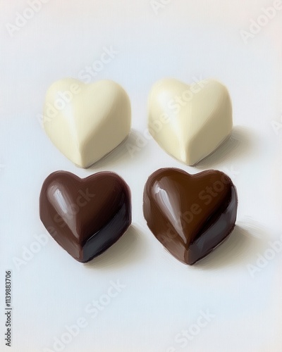 Four heart-shaped chocolates; two milk, two dark.