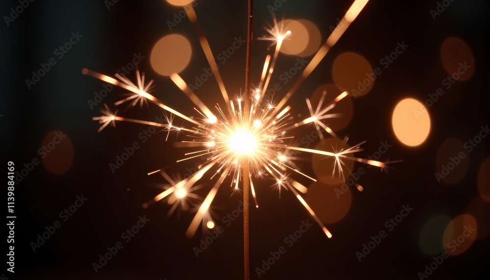 Obraz premium Close-up of a sparkler igniting with bright sparks against a dark background