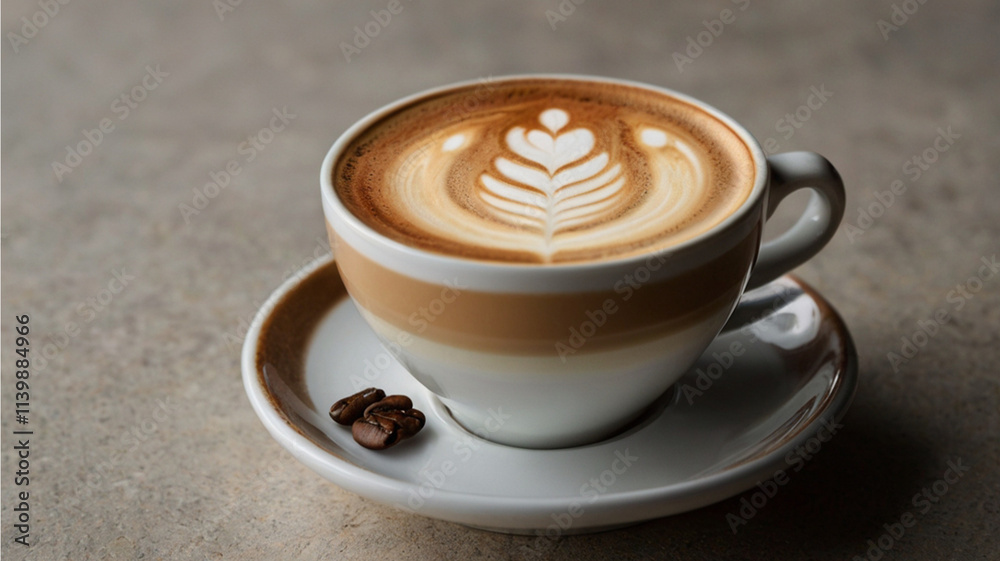 Cups of cappuccino and coffee with chocolate on a table showing foam art and a cozy cafe vibe Cups of cappuccino and coffee with chocolate on a table showing foam art and a cozy cafe vibe