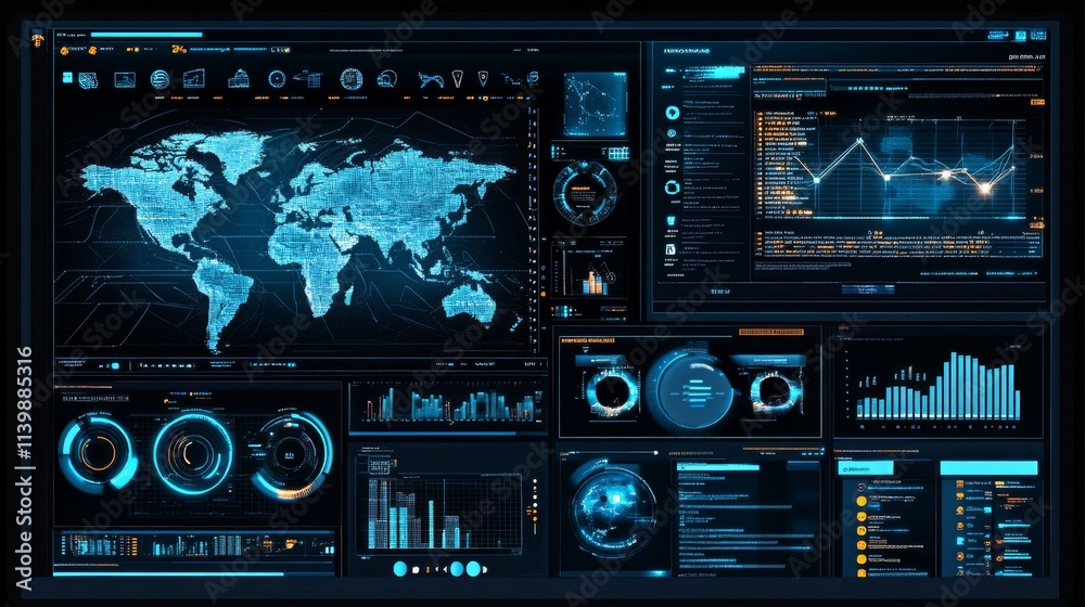 High-Tech Dual Screen Cybersecurity Dashboard with Data Visualization High-Tech Dual Screen Cybersecurity Dashboard with Data Visualization