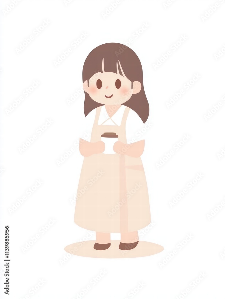 Cute Cartoon Character in Traditional Dress Holding a Jar Cute Cartoon Character in Traditional Dress Holding a Jar