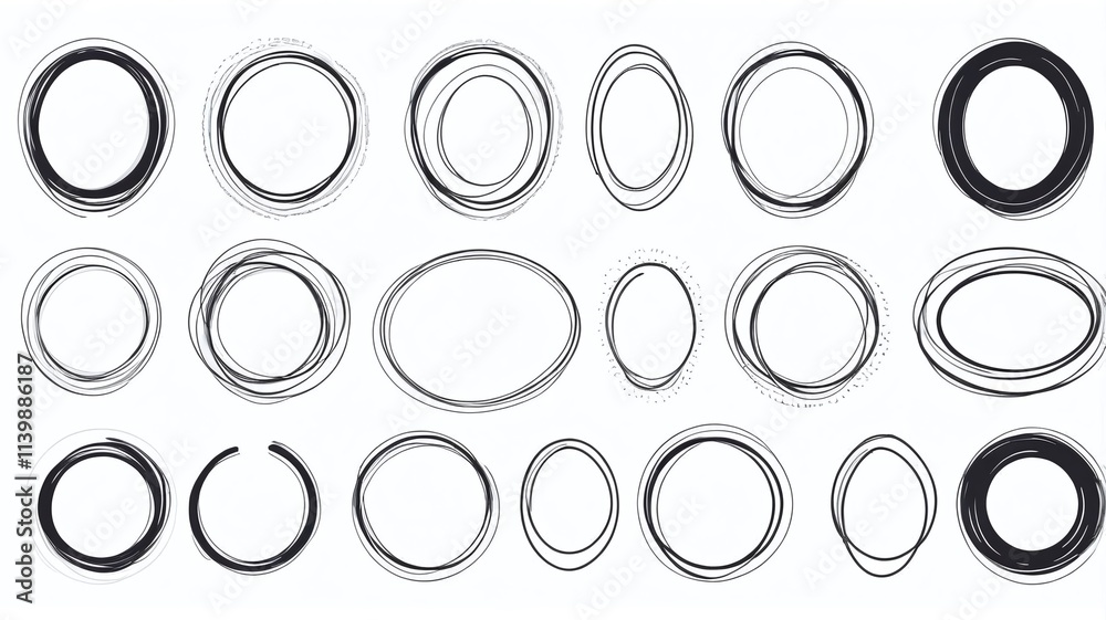 Highlight oval frames, hand drawn underline line set. Hand drawn marker scribble doodle circle set. Ovals and ellipses line template. Stock vector illustration isolated on white background. Highlight oval frames, hand drawn underline line set. Hand drawn marker scribble doodle circle set. Ovals and ellipses line template. Stock vector illustration isolated on white background.
