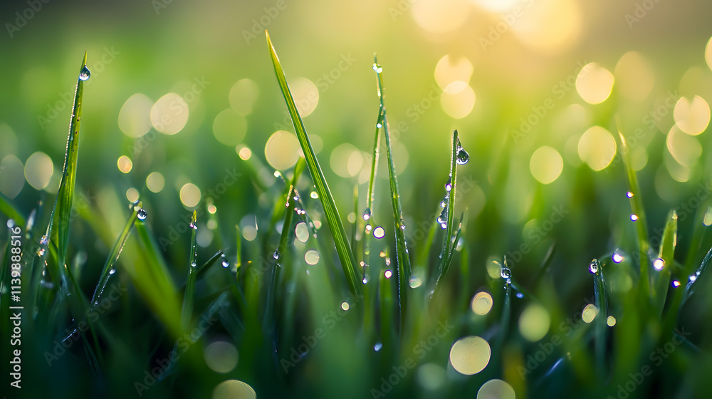 Fototapeta premium Morning dew glistening on spring grass.
