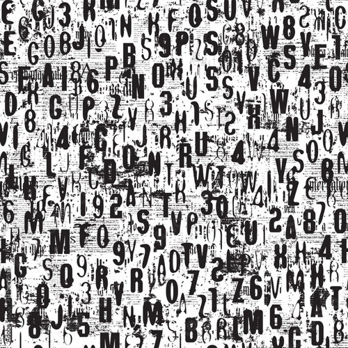 Abstract grunge seamless pattern of English letters and scuffed collage of newspaper clippings. Vector background with capital Latin letters in retro style. Suitable for wallpaper, wrapping paper