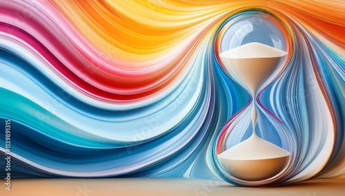 Abstract Illustration of Hourglass with Swirling Colors Symbolizing Passage of Time and Life's Journey photo