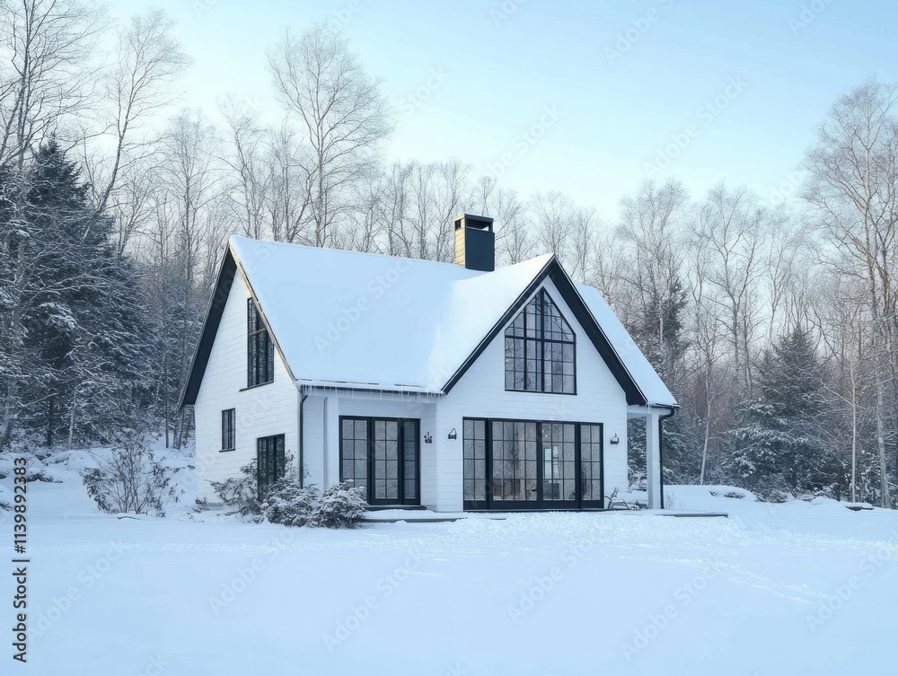 Modern White House Winter Snow Landscape Setting Modern White House Winter Snow Landscape Setting