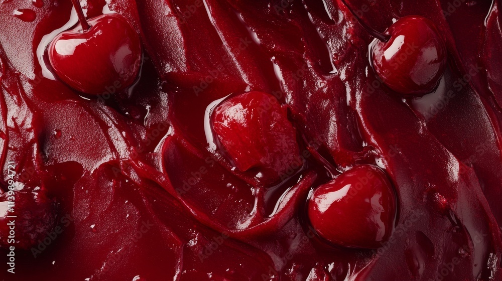Vibrant Red Cherry Sauce with Glossy Texture and Fresh Cherries Vibrant Red Cherry Sauce with Glossy Texture and Fresh Cherries