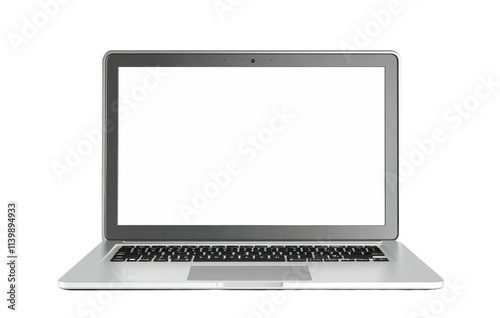 silver laptop computer with blank white screen isolated on white background