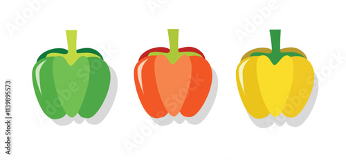 Paprika illustration. Red paprika. Yellow paprika. Green paprika. Set of paprika illustration. Paprika collection. 