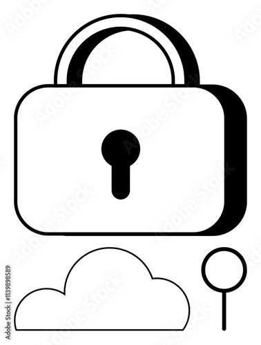 Padlock with keyhole above a cloud and key signifies data security and cloud storage. Ideal for cybersecurity, cloud computing, data protection, online privacy, secure access, digital safety