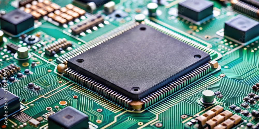 Close up of semiconductor components on a circuit board, semiconductor, electronic, circuit, board, technology, close up Close up of semiconductor components on a circuit board, semiconductor, electronic, circuit, board, technology, close up