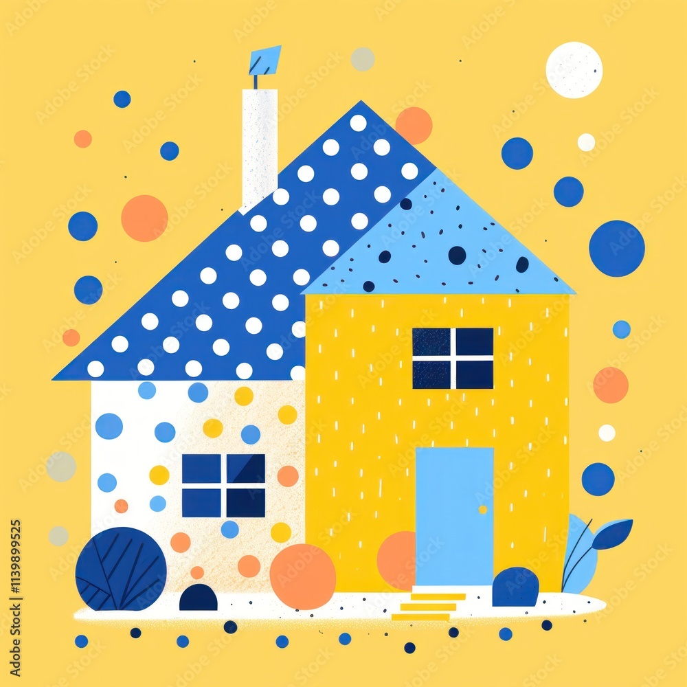 Fototapeta premium Cottage Yellow house. residential building. Yellow private house in flat style.