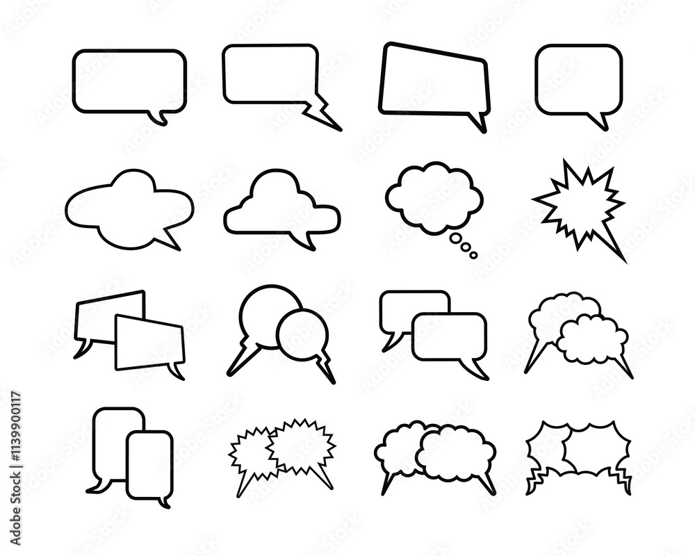Set of speech bubbles. Speak bubble text, cartoon chatting box, talk bubble, message box. Blank empty speech bubbles.. Cloud speech bubbles collection. Vector Set of speech bubbles. Speak bubble text, cartoon chatting box, talk bubble, message box. Blank empty speech bubbles.. Cloud speech bubbles collection. Vector