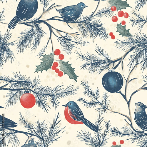 A Seamless Pattern with Vintage Christmas Pattern
