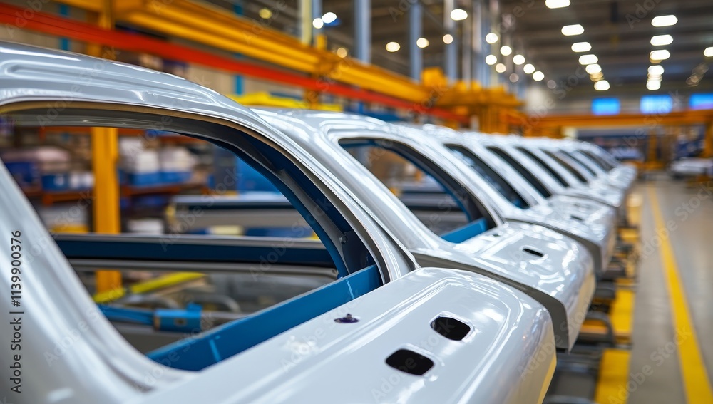 Row of White Delivery Vehicles Parked in Industrial Warehouse, Ready for Action