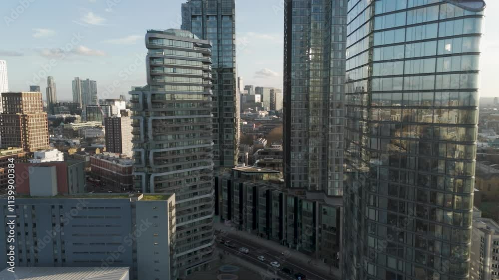 Aerial exterior showcasing luxury new build flats against London’s iconic skyline with modern architecture and vibrant surroundings Aerial exterior showcasing luxury new build flats against London’s iconic skyline with modern architecture and vibrant surroundings