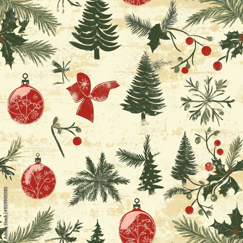 A Seamless Pattern with Vintage Christmas Pattern