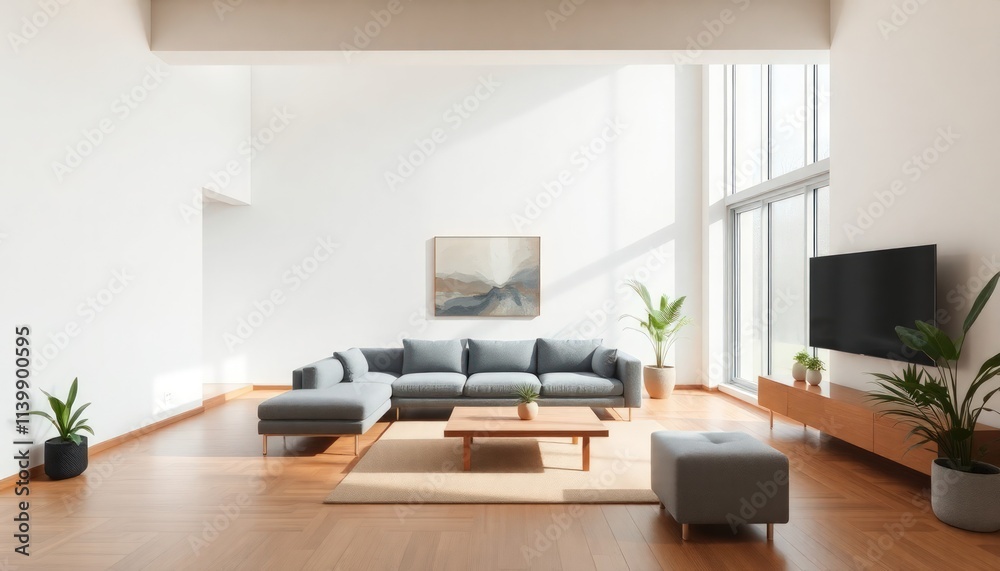 Minimalist Style - Interior Design of Living Room with Minimalist Concept - Hotel Living Room - Apartment Living Room Interior with TV - Interior Design