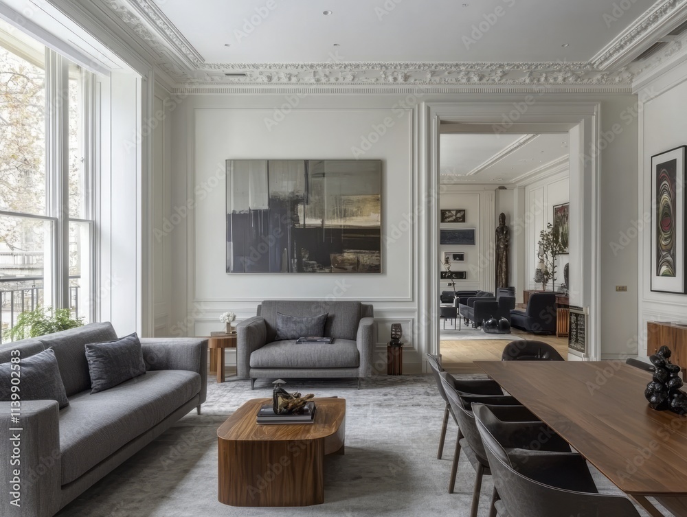 Fototapeta premium Elegant Living Room Interior Design With Modern Art