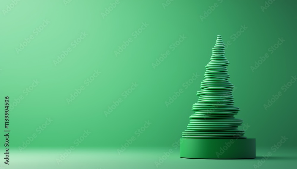 A minimalist green Christmas tree stands against a solid green background, evoking a modern and festive atmosphere. A minimalist green Christmas tree stands against a solid green background, evoking a modern and festive atmosphere.