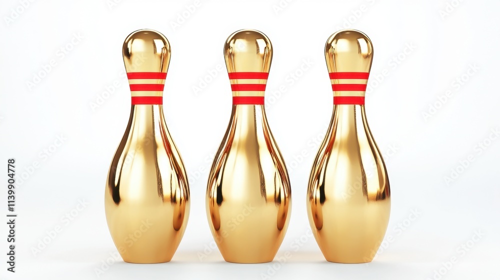 Golden bowling pins on white background Golden bowling pins on white background