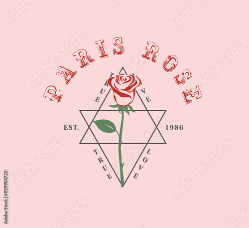 Paris rose slogan with rose graphic vector design for t shirt print or card photo