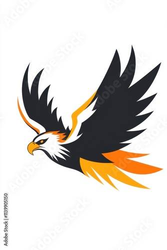 Majestic eagle in flight, orange and black	 photo