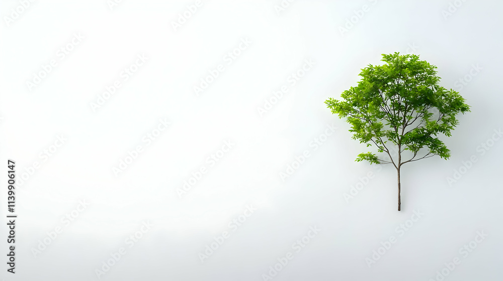 Obraz premium 3D Render Green Tree on White Background Illustration