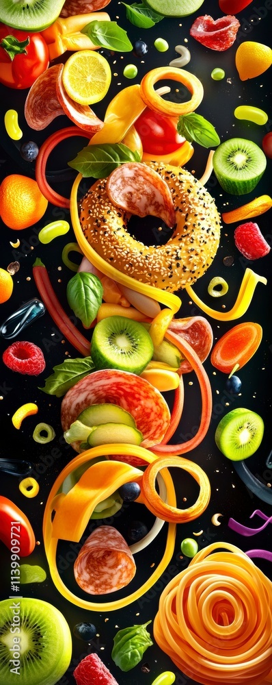 Fototapeta premium Vibrant Food Fusion A Culinary Symphony in Motion