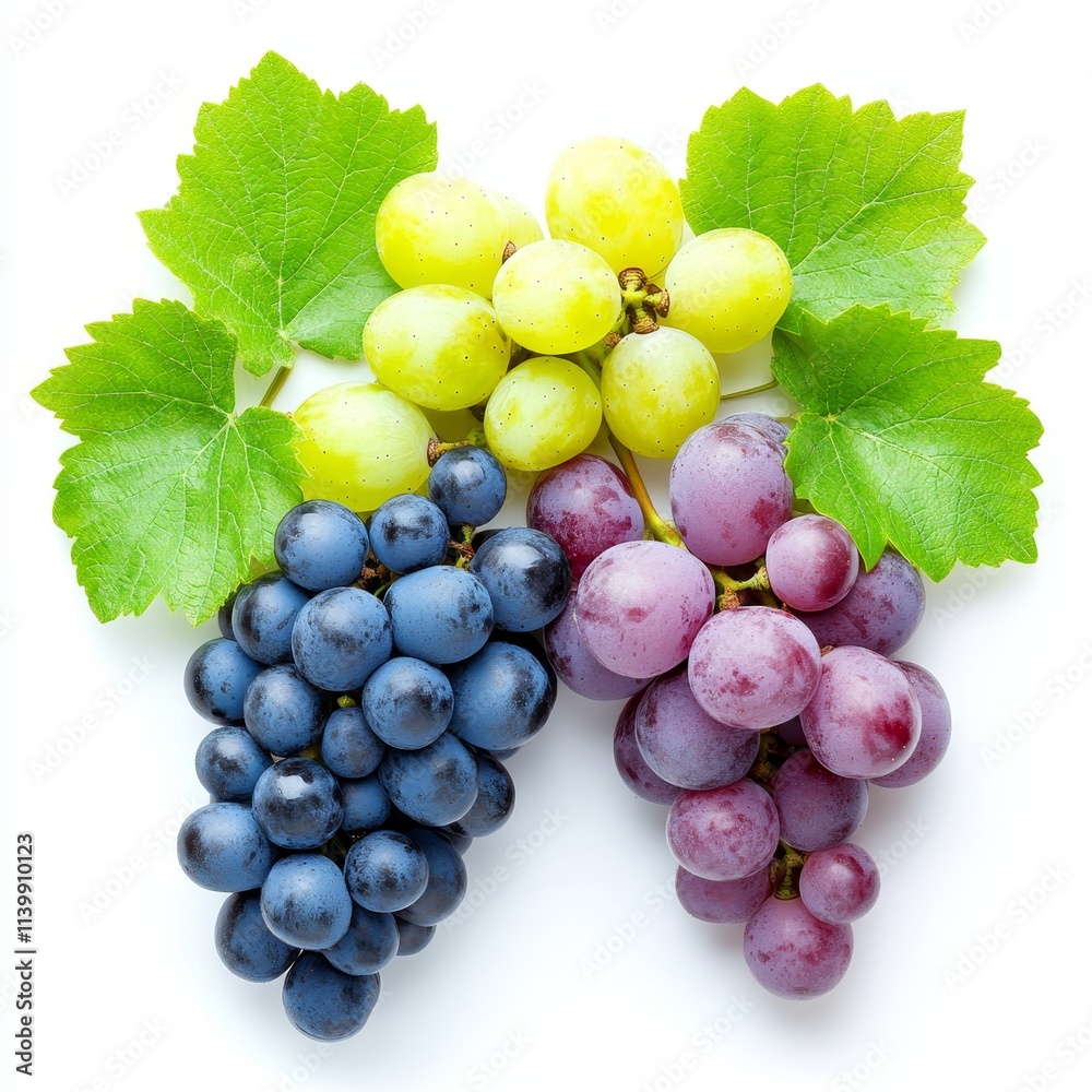 Fototapeta premium Fresh grapes isolated on white background, emphasizing natural fruit, healthy eating, and organic produce concepts.