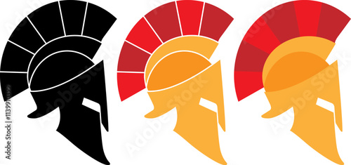 Set spartan helmets, Spartan warrior, warrior armor icon vector. Spartan and viking helmet with ink blots splashes isolated on white background.