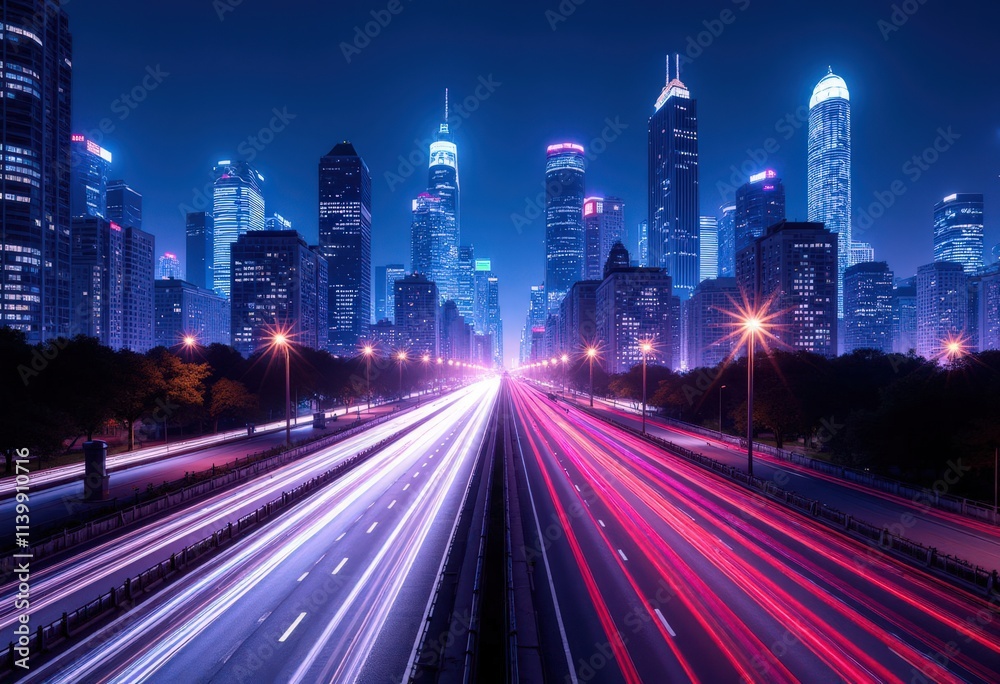 Fototapeta premium Night City Highway Lights 