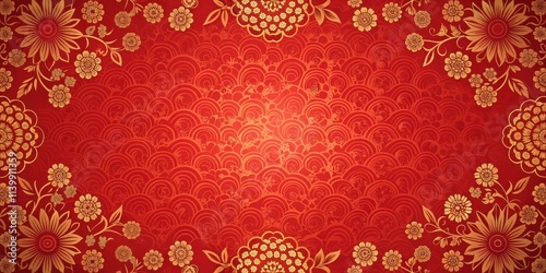 Traditional red Chinese pattern background with intricate floral designs, Chinese, Red, Pattern, Background photo