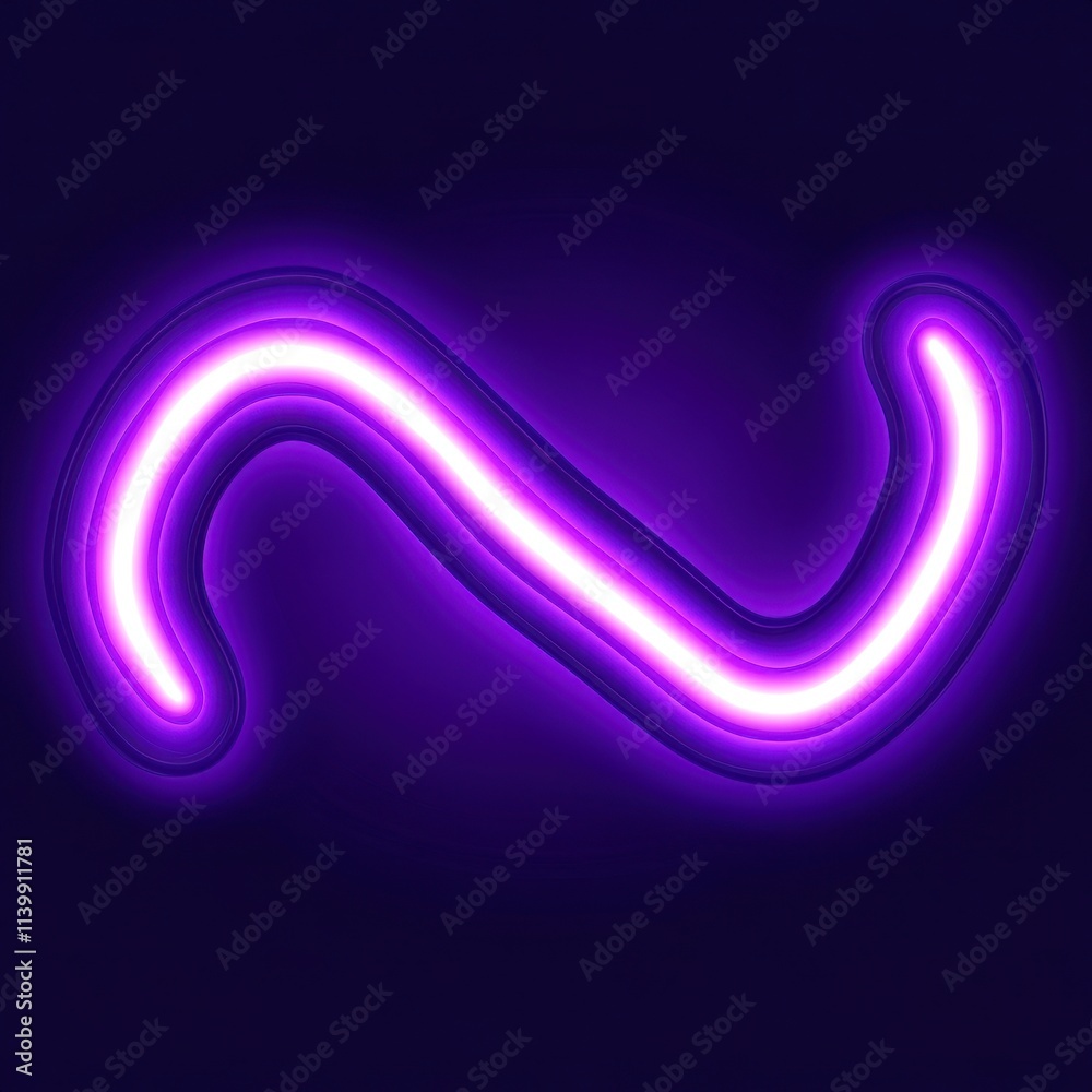 Glowing purple neon light forming an S-shape on dark background. Glowing purple neon light forming an S-shape on dark background.