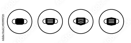 Mask icon vector isolated on white background. Man face with mask icon. Safety breathing masks. Industrial safety N95 mask. Medical mask vector icon.